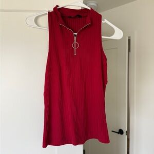 Sleeveless Red Zip-Up Top